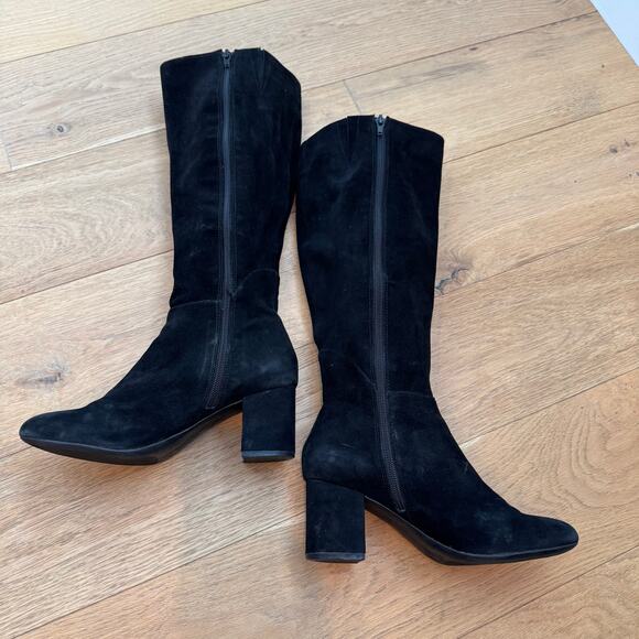 INC Radella Black Suede Knee High Zip Block Heel Boots Size 7.5 - Picture 9 of 12